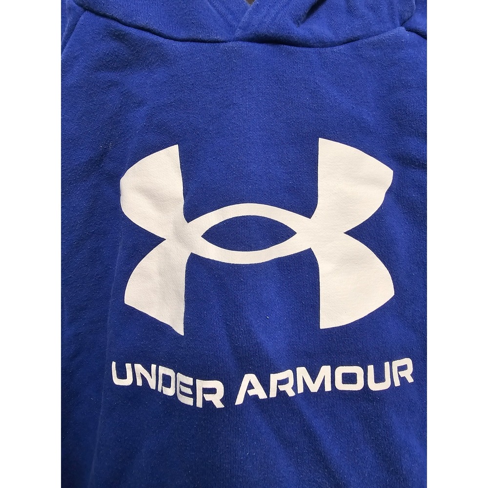 Under Armour Youth XL blue with white logo hooded sweatshirt front pocket - Picture 3 of 8